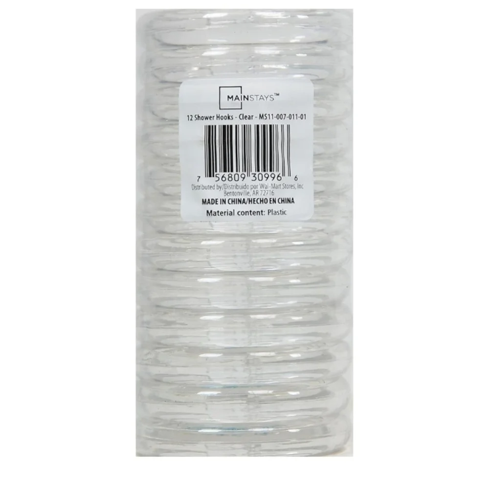 MAINSTAYS Clear Shower Hooks, 12 Piece